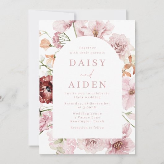 Blush bloemenboog Elegante bruiloft Kaart (Voorkant)