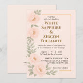 Blush bloemenbruiloft uitnodiging met gouden Lijst (Voorkant / Achterkant)