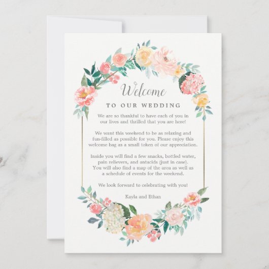Blush bloemenbruiloft welkom en reisschema Kaart (Voorkant)
