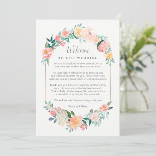 Blush bloemenbruiloft welkom en reisschema Kaart (Staand voorkant)