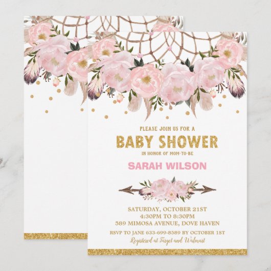Blush Bloemendreamcatcher Babyshower Meisje Boho Kaart (Voorkant / Achterkant)