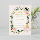 Blush Bloemenfee Eerste 1e verjaardag Goud Folie Uitnodiging (Staand Voorkant)