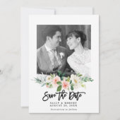 Blush bloemenfoto bruiloft Bewaar de datumkaart Bedankkaart (Voorkant)