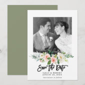 Blush bloemenfoto bruiloft Bewaar de datumkaart Bedankkaart (Voorkant / Achterkant)