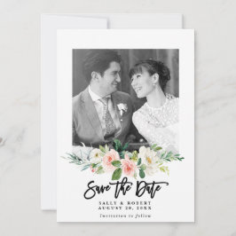 Blush bloemenfoto bruiloft Bewaar de datumkaart Bedankkaart