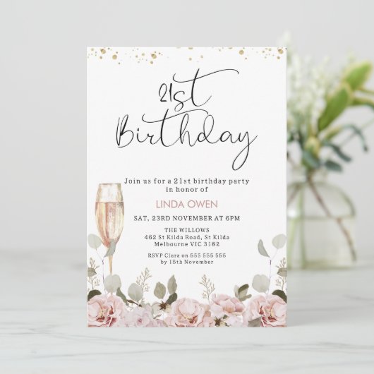 Blush Bloemenglas 21e verjaardag Kaart (Staand voorkant)