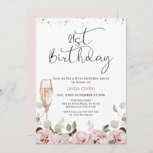 Blush Bloemenglas 21e verjaardag Kaart (Voorkant / Achterkant)