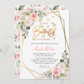 Blush bloemengoud een beetje vlinder Baby shower Kaart (Voorkant / Achterkant)
