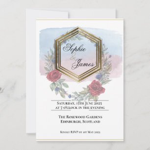 Blush Bloemengoud Zeshoekige Persoonlijke Trouwavo Kaart