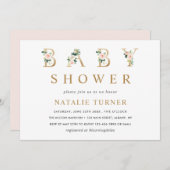 Blush bloemengouden letters Baby shower uitnodigin Kaart (Voorkant / Achterkant)