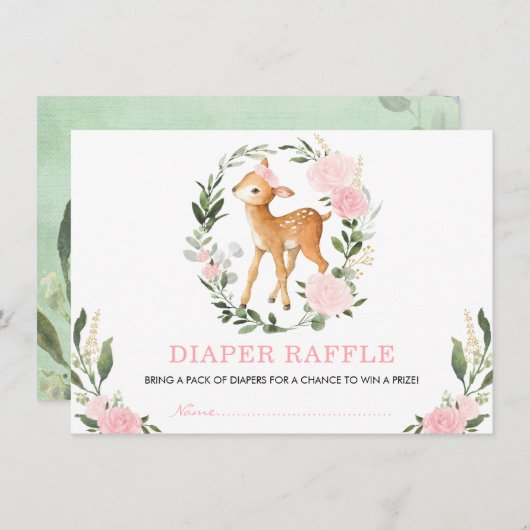 Blush bloemengroen bosrijke hertenluier Raffle Informatiekaartje (Voorkant / Achterkant)