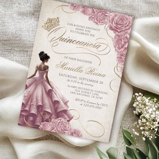 Blush bloemenjurk Quinceañera Kaart
