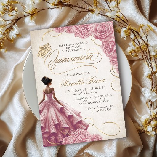 Blush bloemenjurk Quinceañera Kaart