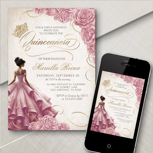 Blush bloemenjurk Quinceañera Kaart