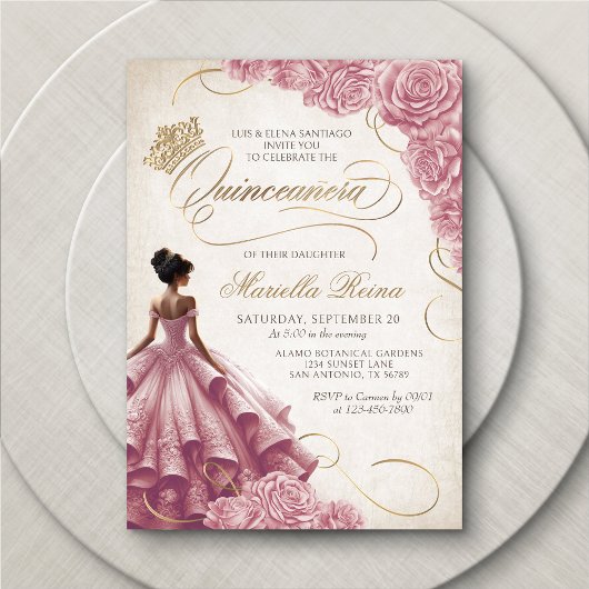 Blush bloemenjurk Quinceañera Kaart