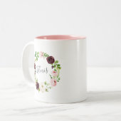 Blush bloemenkrans gepersonaliseerd tweekleurige koffiemok (Voorkant links)