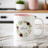 Blush bloemenkrans gepersonaliseerd tweekleurige koffiemok