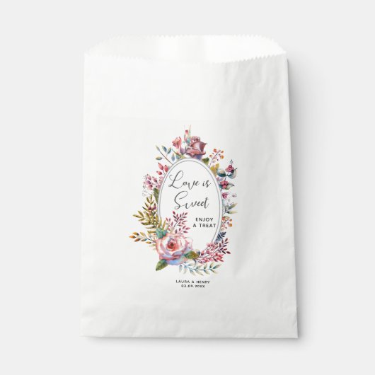 Blush bloemenkrans liefde is zoete bruiloft bedankzakje (Voorkant)