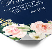 Blush bloemenmarine blauw mimosa bar teken poster (Hoek)