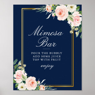 Blush bloemenmarine blauw mimosa bar teken poster