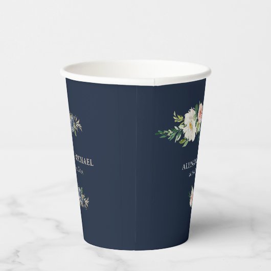 Blush bloemenmarine blauwe bruiloft papieren bekers (Rechts)