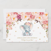 Blush bloemenolifant 2e verjaardag gouden foto kaart (Achterkant)