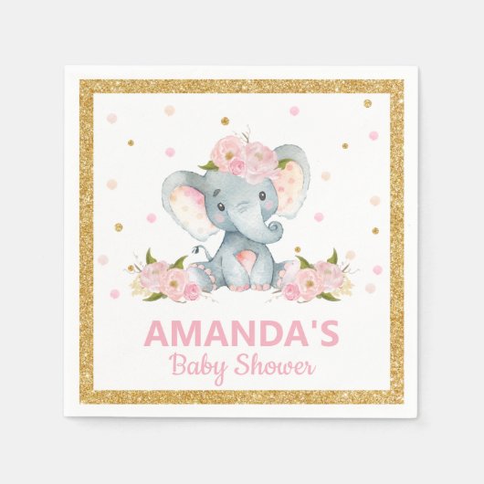 Blush bloemenolifant Baby shower meisje servetten (Voorkant)
