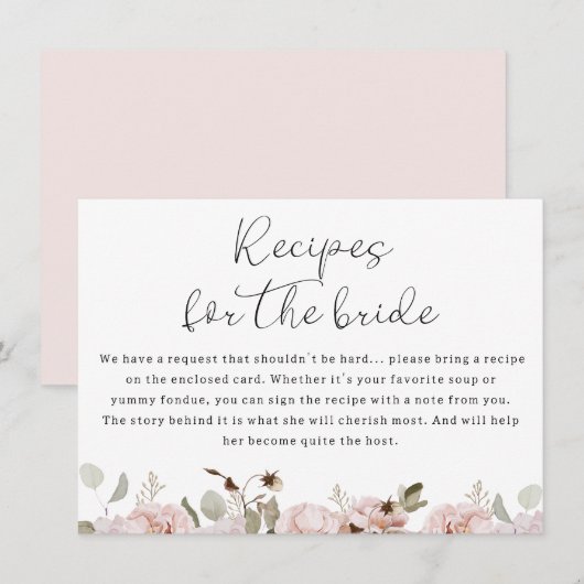 Blush bloemenrecepten voor bruid Vrijgezellenfeest Kaart (Voorkant / Achterkant)