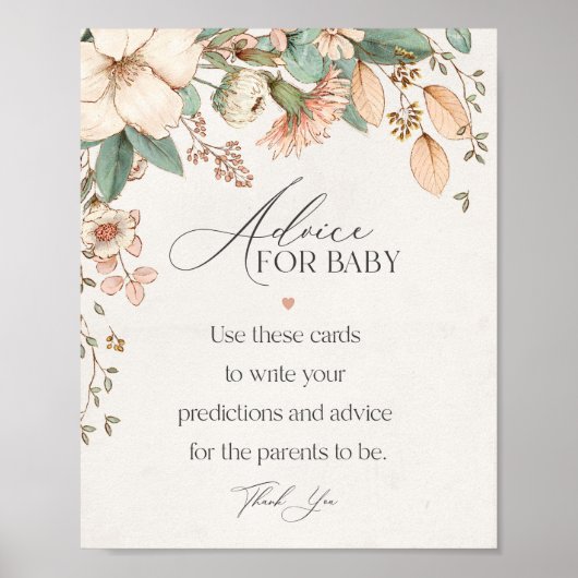 Blush bloemenroze baby shower advies voor baby Sig Poster (Voorkant)