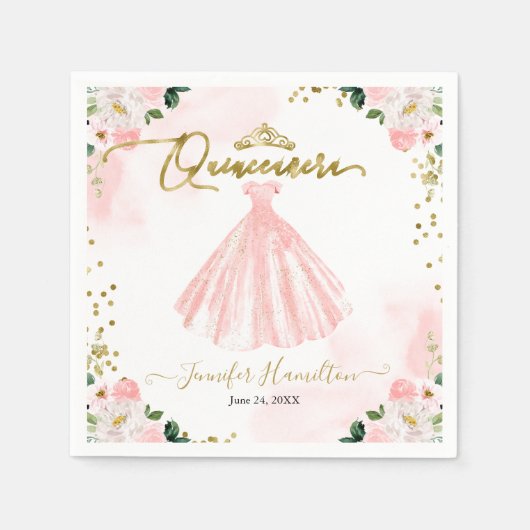Blush bloemenroze quinceanera servet (Voorkant)