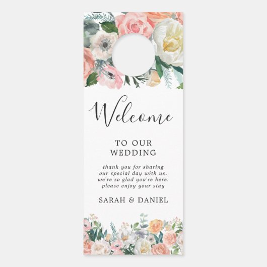 Blush bloemenrustiek bruiloft welkom deur hanger (Achterkant)
