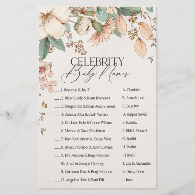 Blush bloemenspel baby shower beroemdheid baby naa (Voorkant)