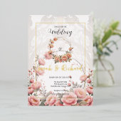 Blush bloementuin romantische vintage bruiloft folie uitnodiging (Staand Voorkant)