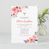 Blush bloemenverpleegster foto afstudeerfeest kaart (Staand voorkant)