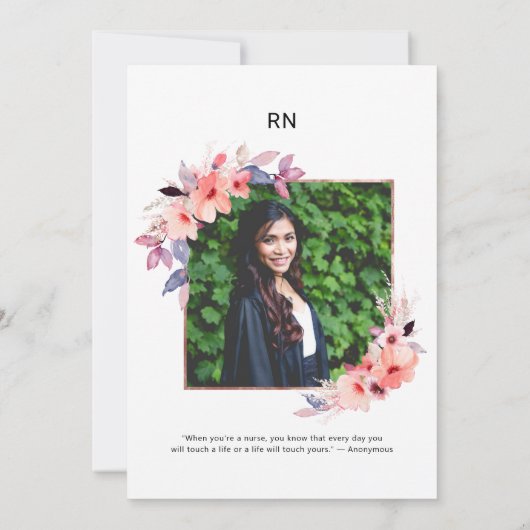 Blush bloemenverpleegster foto afstudeerfeest kaart (Achterkant)