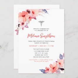 Blush bloemenverpleegster foto afstudeerfeest kaart