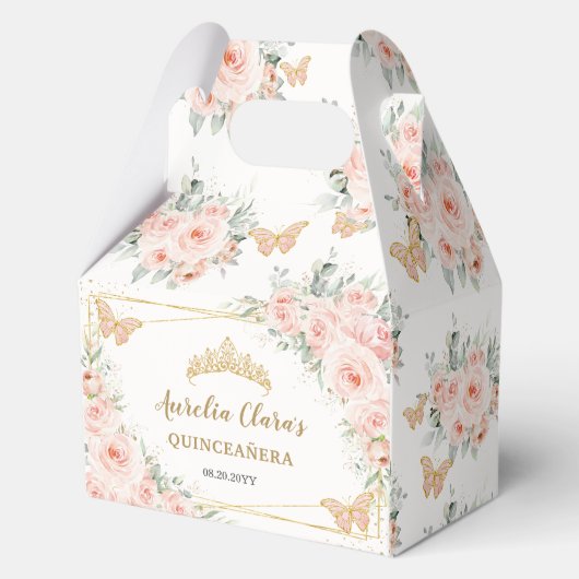 Blush Bloemenvlinders Quince XV Verjaardagsgevel Bedankdoosjes (Voorkant)