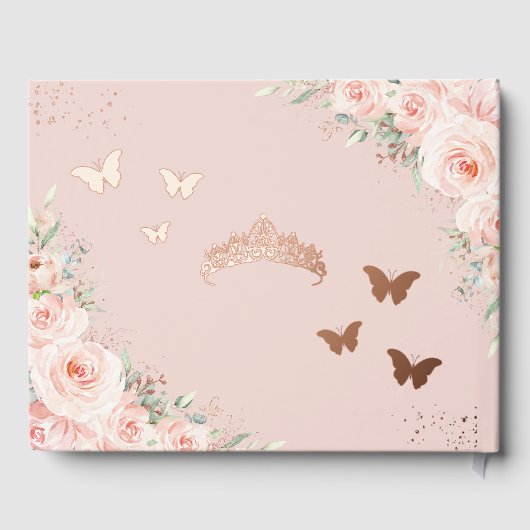 Blush Bloemenvlinders Roos Gouden Quince XV Foto Gastenboek (Achterkant)