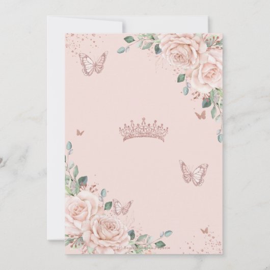 Blush bloemenvlinders Roos gouden quinceañera Kaart (Achterkant)