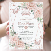 Blush bloemenvlinders Roos gouden quinceañera Kaart