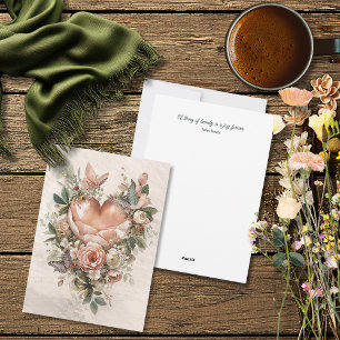 Blush Bloemhart Vlinders en Zachte Botanische Elem Feestdagenkaart