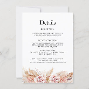 Blush Bloemige Boho Pampas Huwelijksdetailskaart Kaart