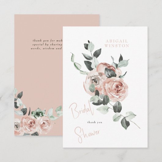 Blush Bloemige Eucalyptus Bruiloft Borrel Bedankkaart (Voorkant / Achterkant)