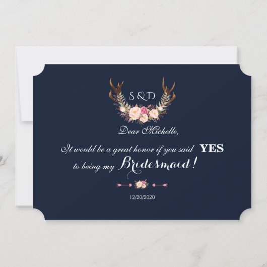 Blush Bloemige Geweien Wil Je Mijn Bruidsmeisje Zi Kaart (Achterkant)