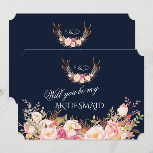 Blush Bloemige Geweien Wil Je Mijn Bruidsmeisje Zi Kaart (Voorkant / Achterkant)