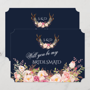 Blush Bloemige Geweien Wil Je Mijn Bruidsmeisje Zi Kaart