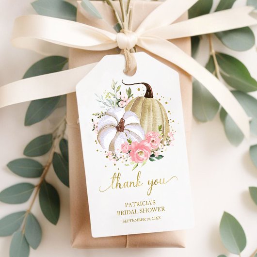 Blush Bloemige Pompoen Herfst Bruidsfeest Favoriet Cadeaulabel
