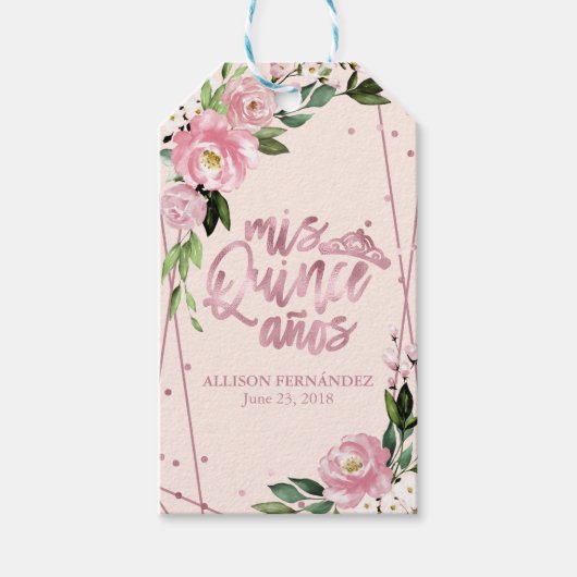 Blush Bloemige Quinceanera Cadeaulabel (Voorkant)