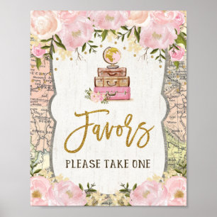 Blush Bloemige Reis Miss tot Mevrouw Vintage Kaart Poster