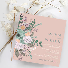 Blush Bloemige Vierkante Trouw Elegant Kaart